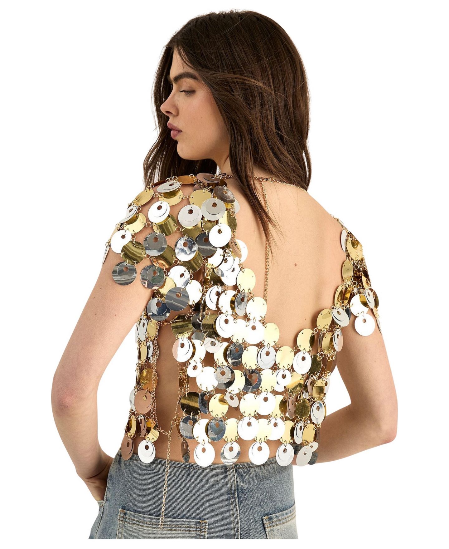 Женский топ Nasty Gal Chainmail Disc Short Sleeve, цвет: Золотой — фото 3