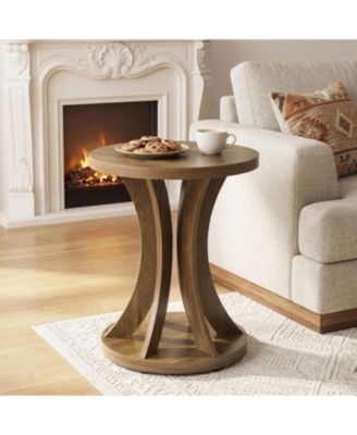 Round Side Table, Farmhouse End Table with Curved Open Frame