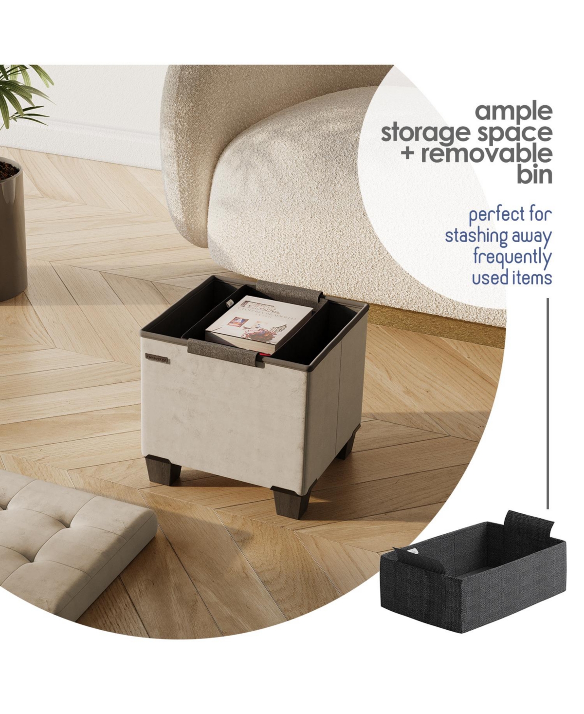 Nestl -Inch Velvet Cube Storage Ottoman with Bin