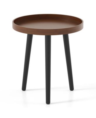 Mid Century Modern Round Coffee Table with Wooden Tray Surface for Living Room