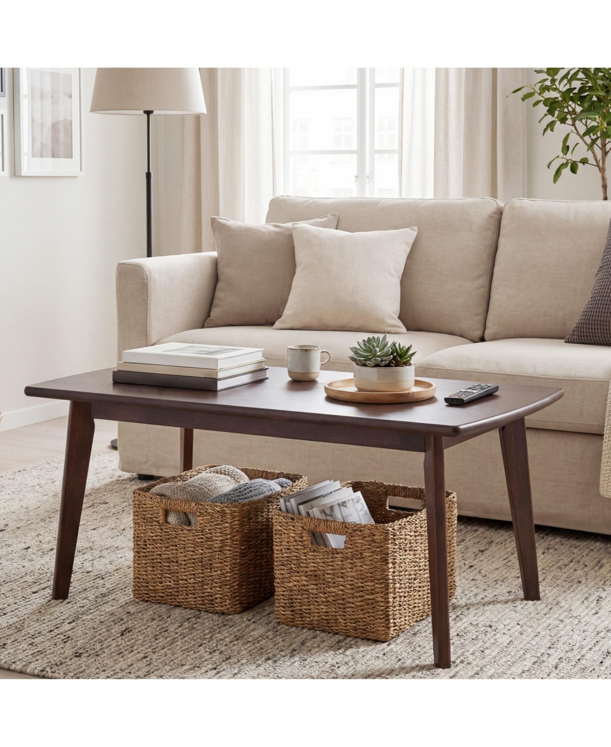 Slickblue Modern Solid Wood Coffee Table with Tapered Legs for Living Room