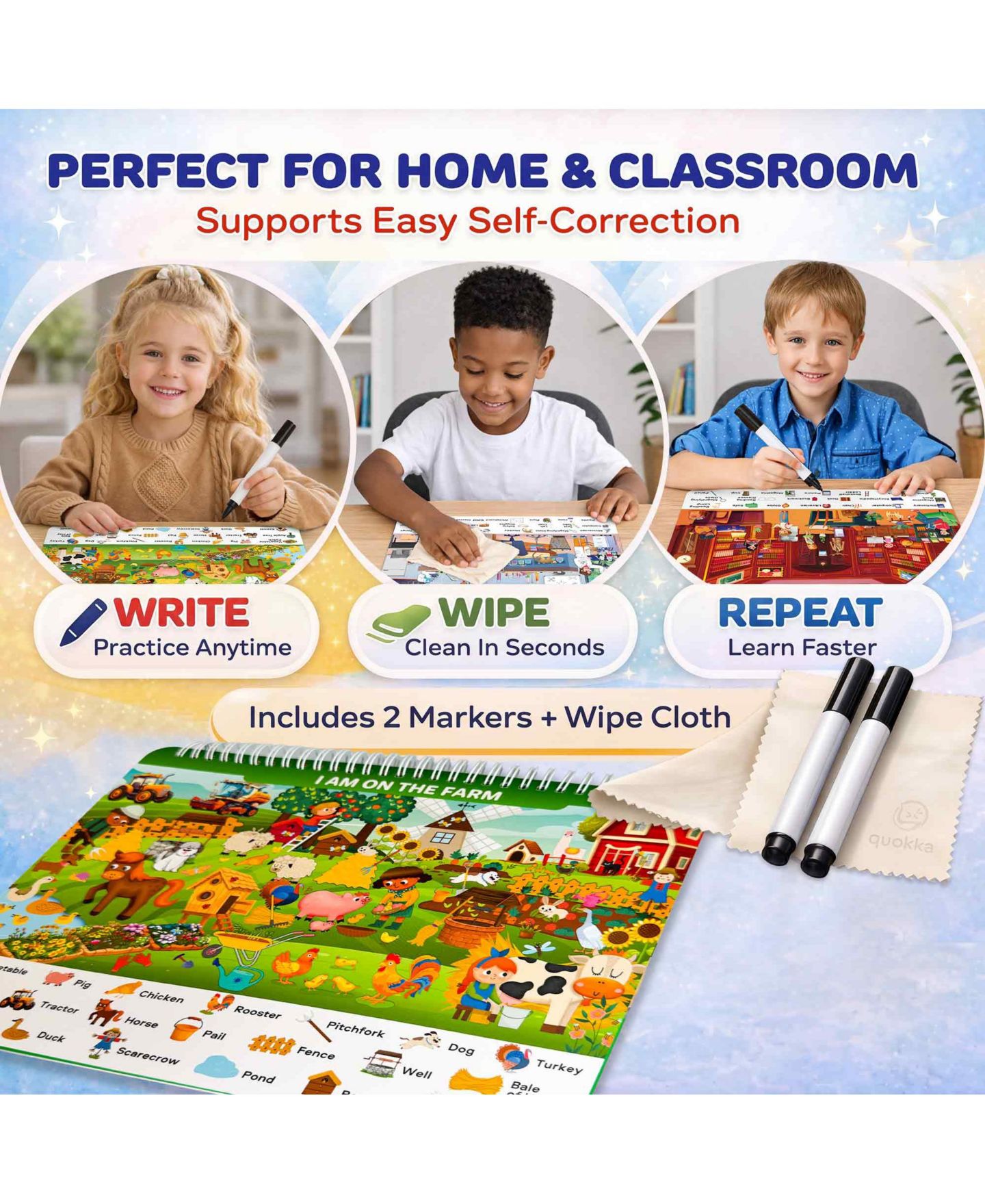Детская игрушка Quokka Busy Book for Toddlers 3-5 – Places Visit Search and Find Activity Book - Dry Erase Workbooks for Kids 3-5, Workbook with Markers — фото 3