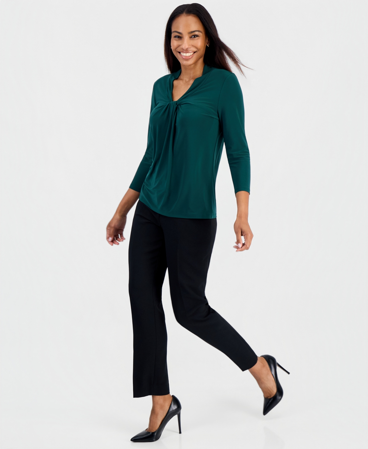 Kasper Petite Knot-Front 3/4-Sleeve Blouse