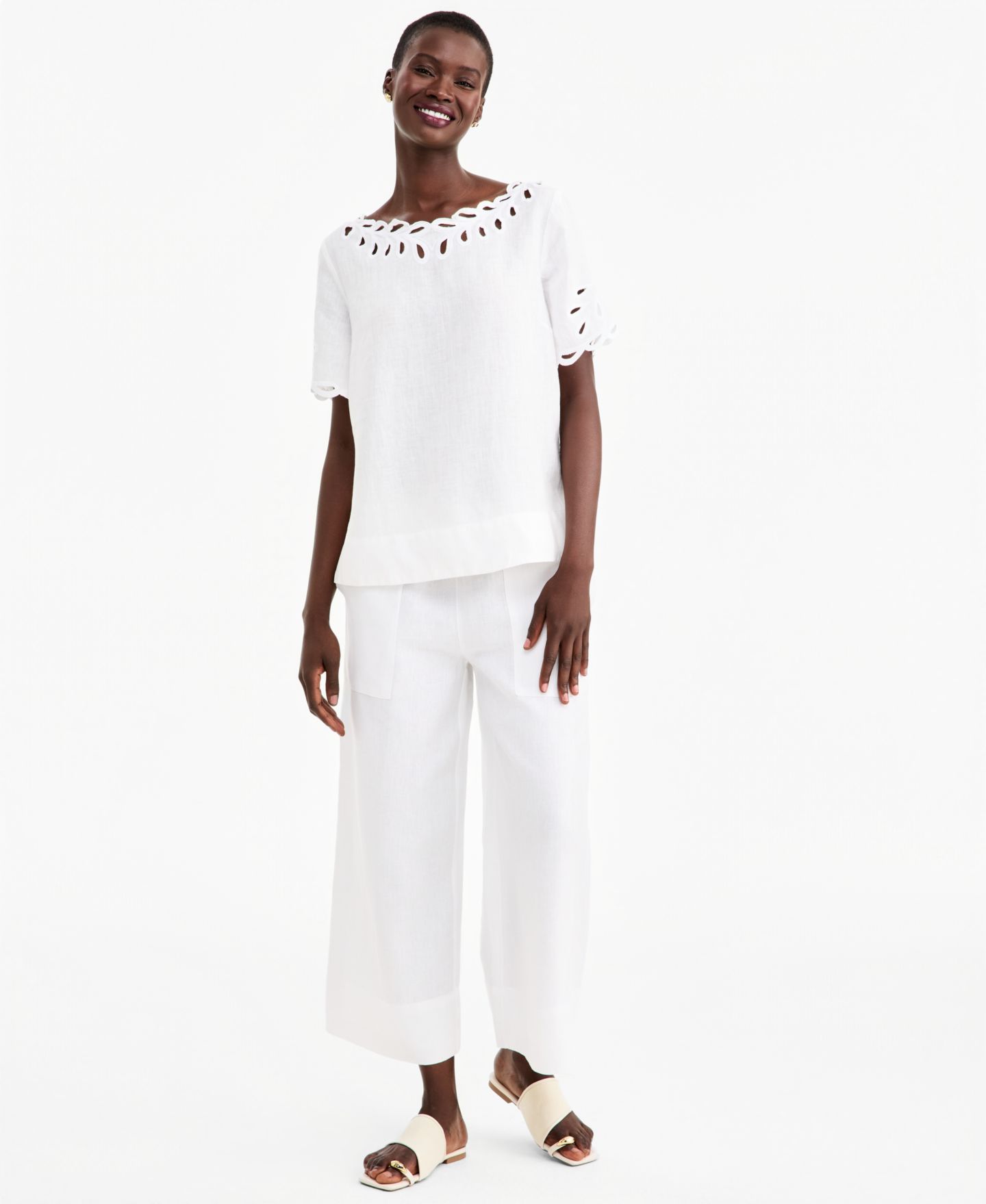 Женские брюки Charter Club High-Rise Wide-Leg Pull-On Linen, цвет: Яркий белый — фото 1