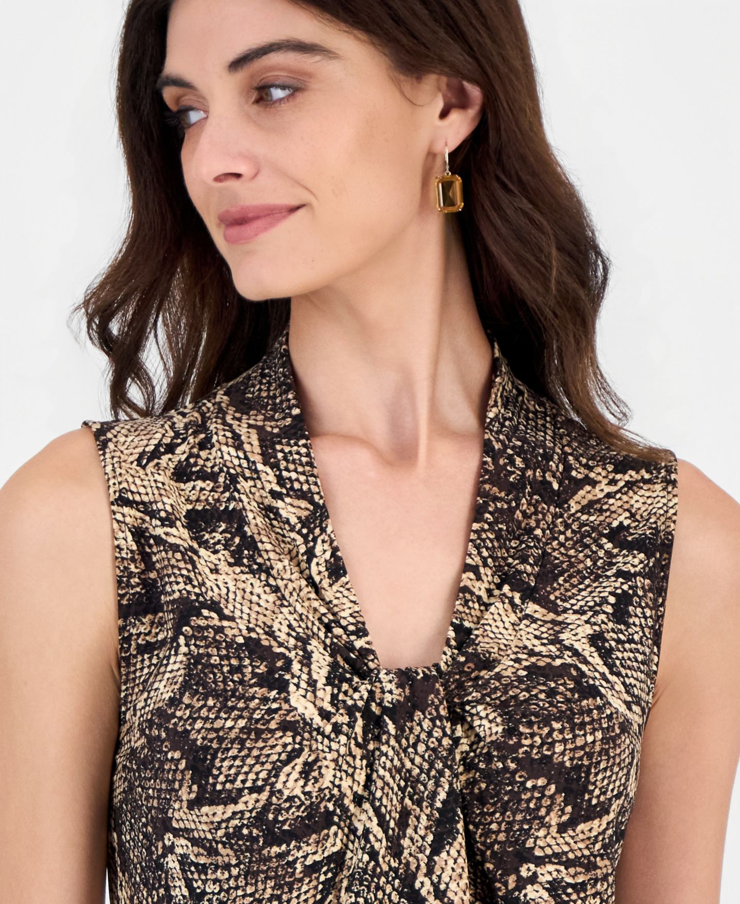 Женский топ Kasper Sleeveless Knot Neck Jersey Knit Printed Top, цвет: Чёрный разноцветный — фото 2
