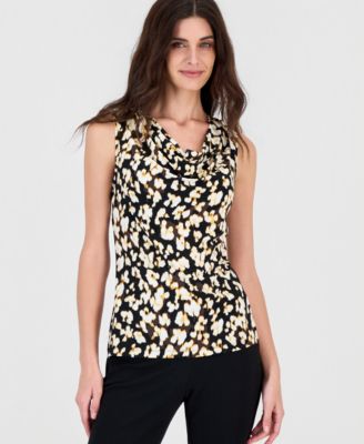 Women's Drape Front Sleeveless Cowl Neck Floral-Print Camisole