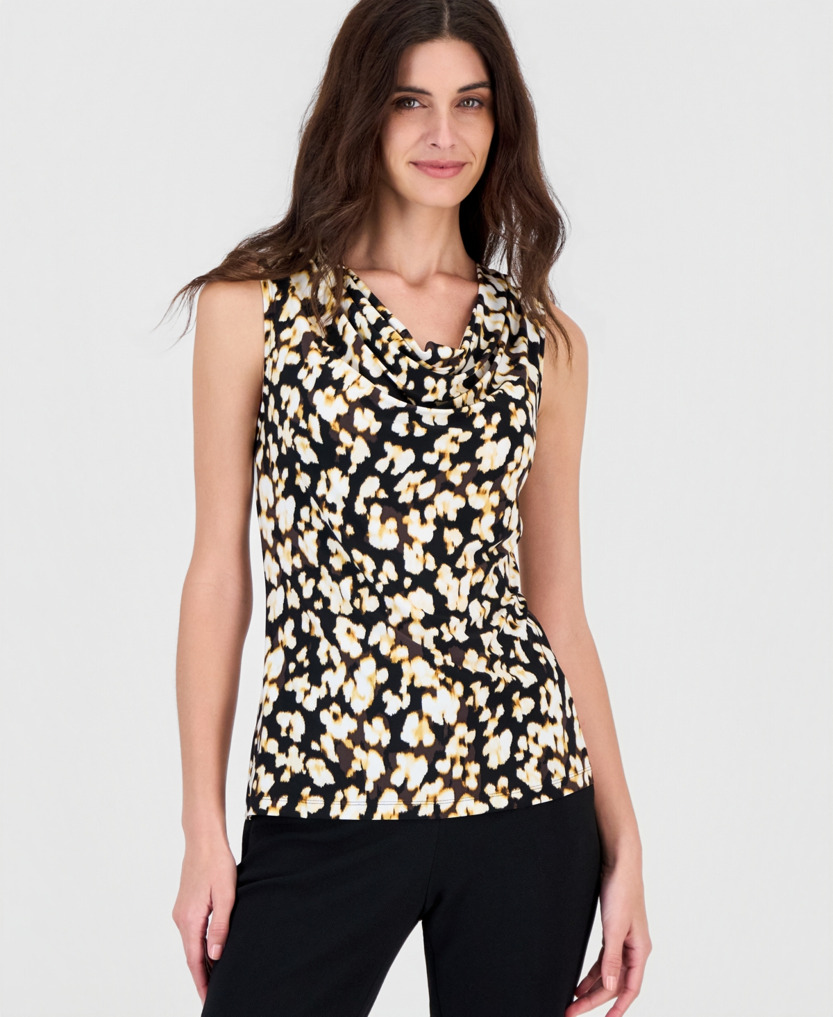 Kasper Women's Drape Front Sleeveless Cowl Neck Floral-Print Camisole
