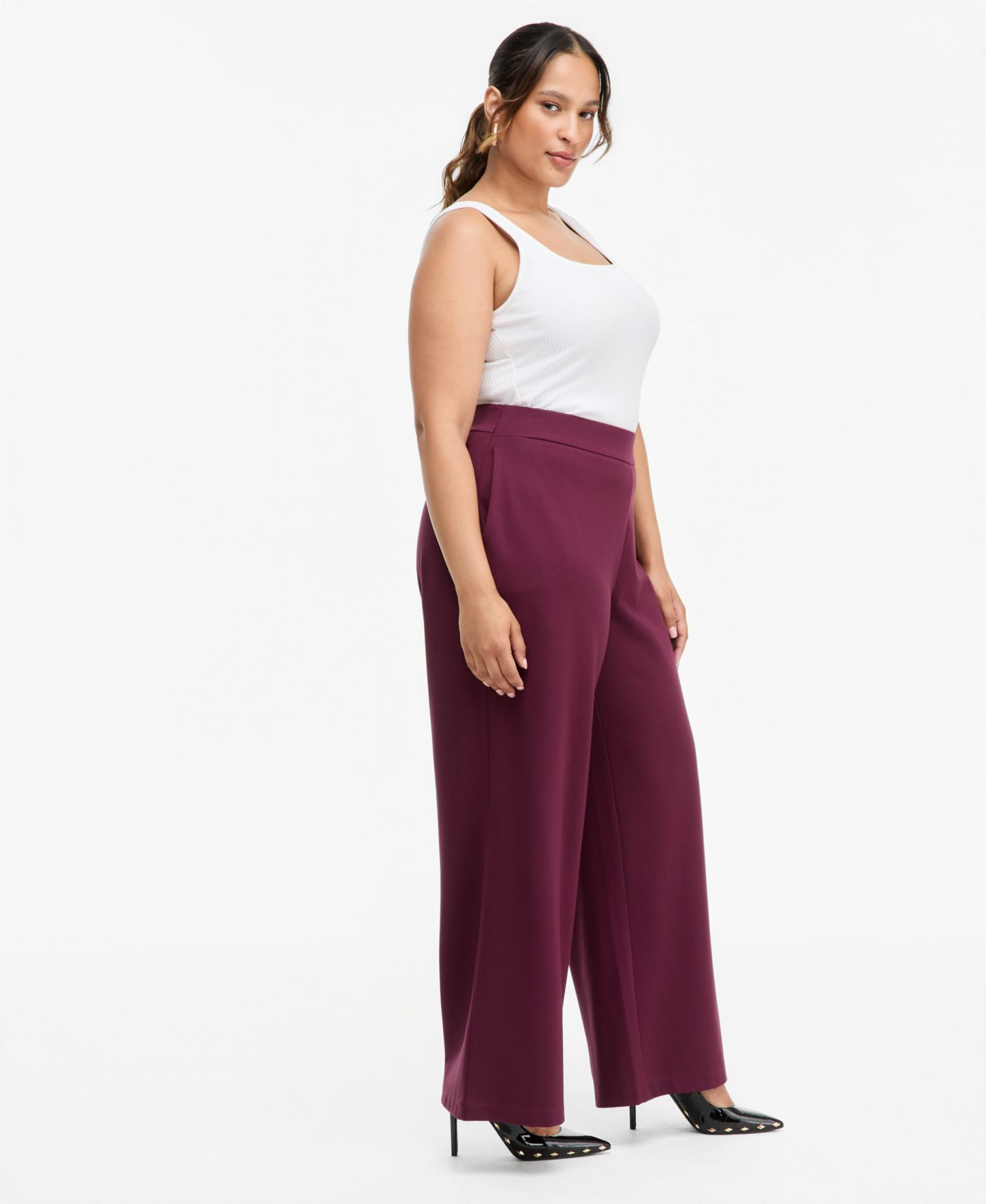 Женские брюки I.N.C. International Concepts Plus Size High-Rise Pull-On, цвет: Ягодный винный — фото 4