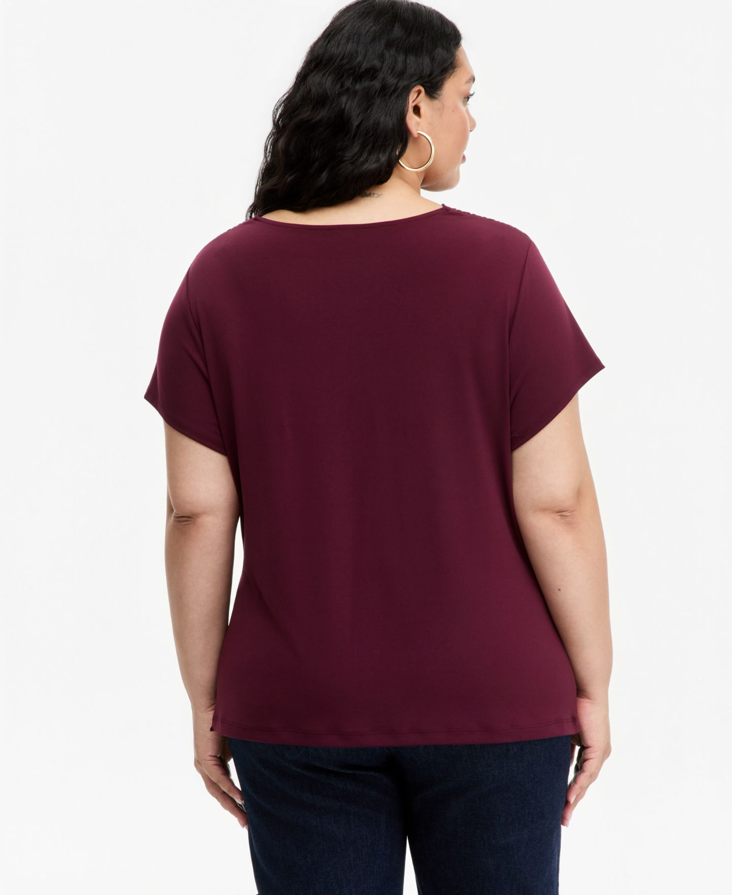 Женская блузка I.N.C. International Concepts Plus Size Cowl-Neck Cap-Sleeve Blouse, цвет: Ягодный винный — фото 2