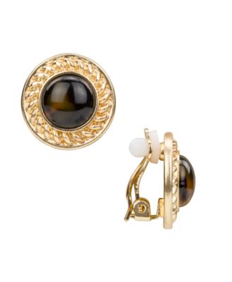 Pave Tortoise Resin Collection Button Clip Earrings