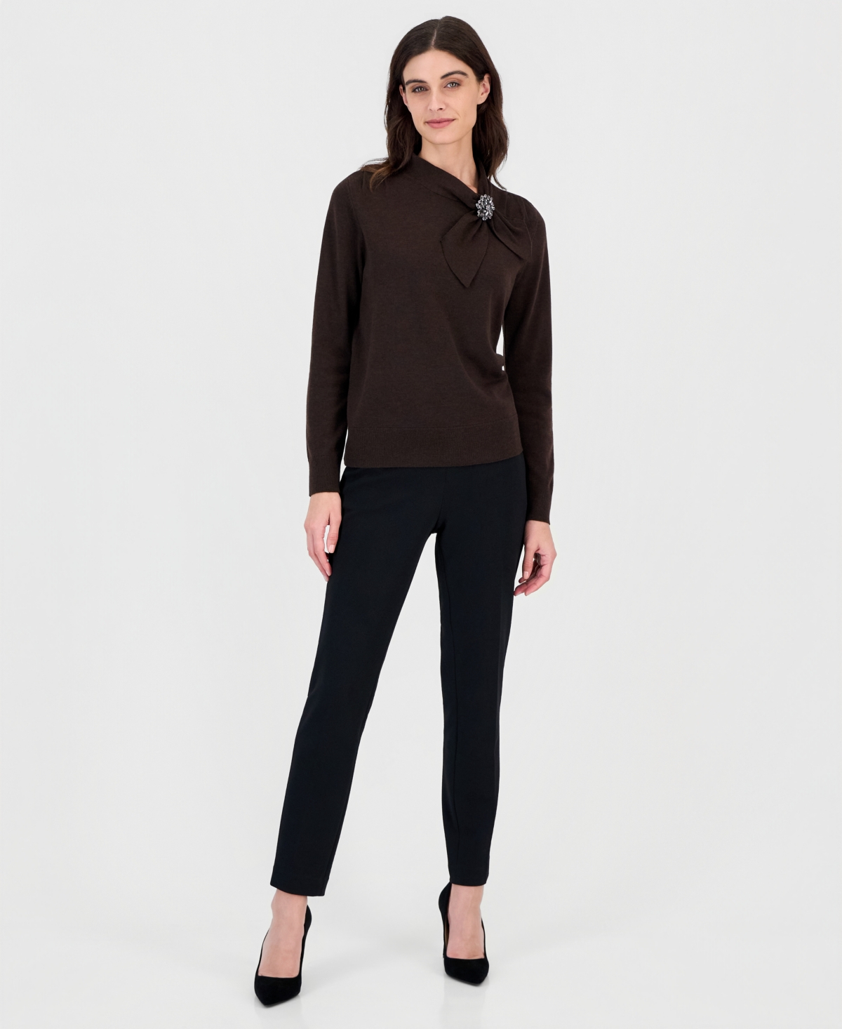 Kasper Petite Long-Sleeve Mock-Neck Tie Sweater
