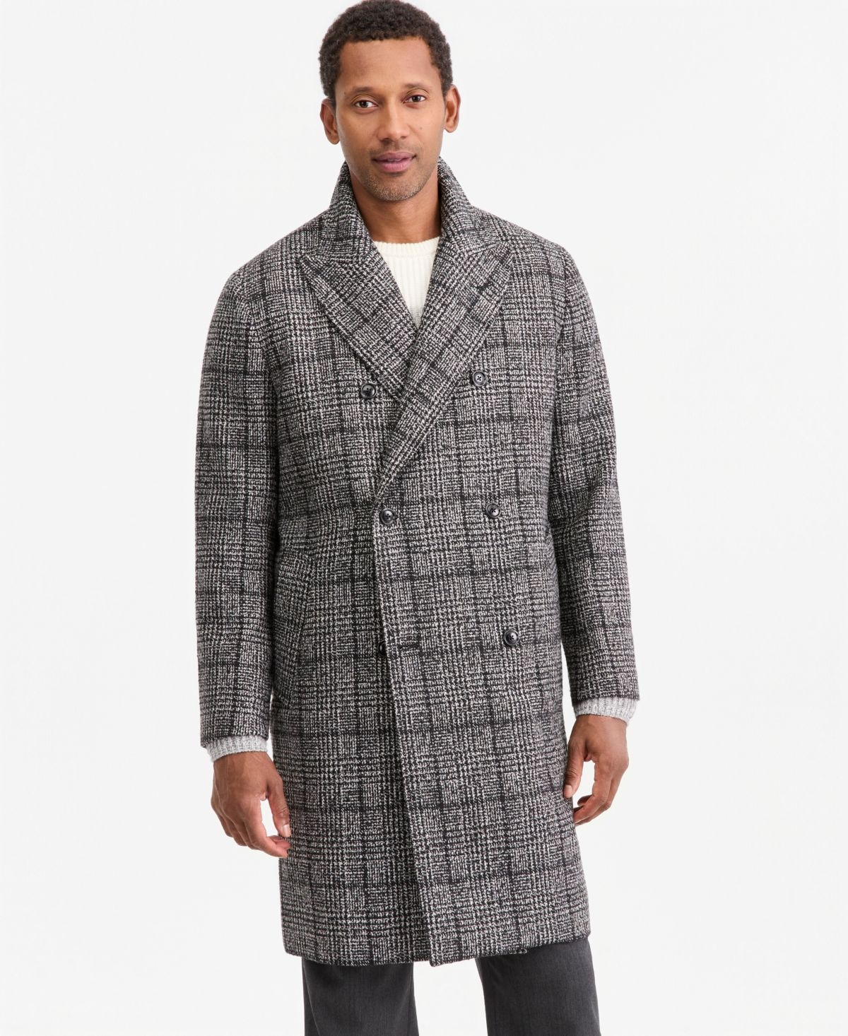 Club Room Men's Plaid Double-Breasted Polyester/Wool Blend Overcoat, Macy's Exclusive