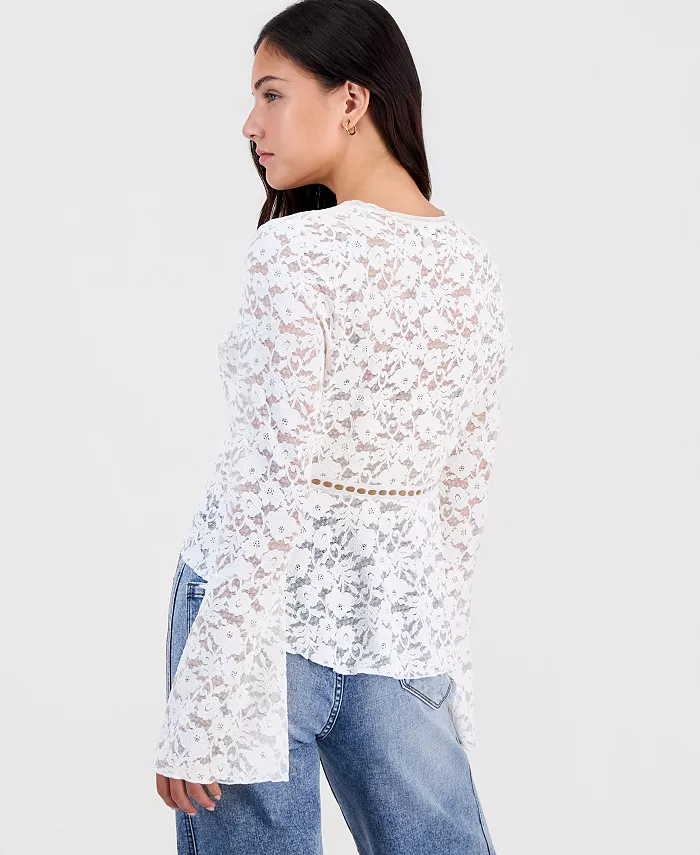 Women's Lace Bell-Sleeve Button-Front Top - thumbnail 3