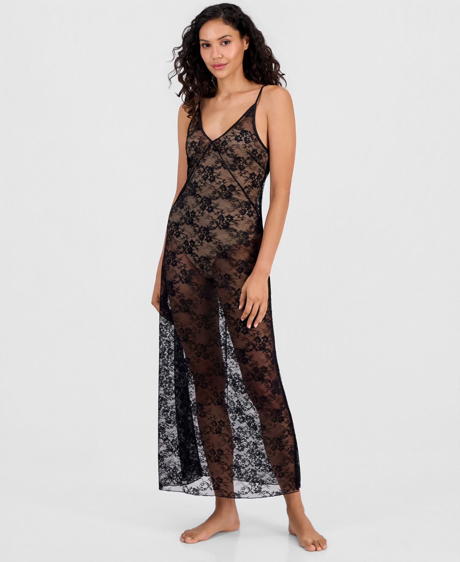 Women's Sheer Floral V-Neck Lace Gown