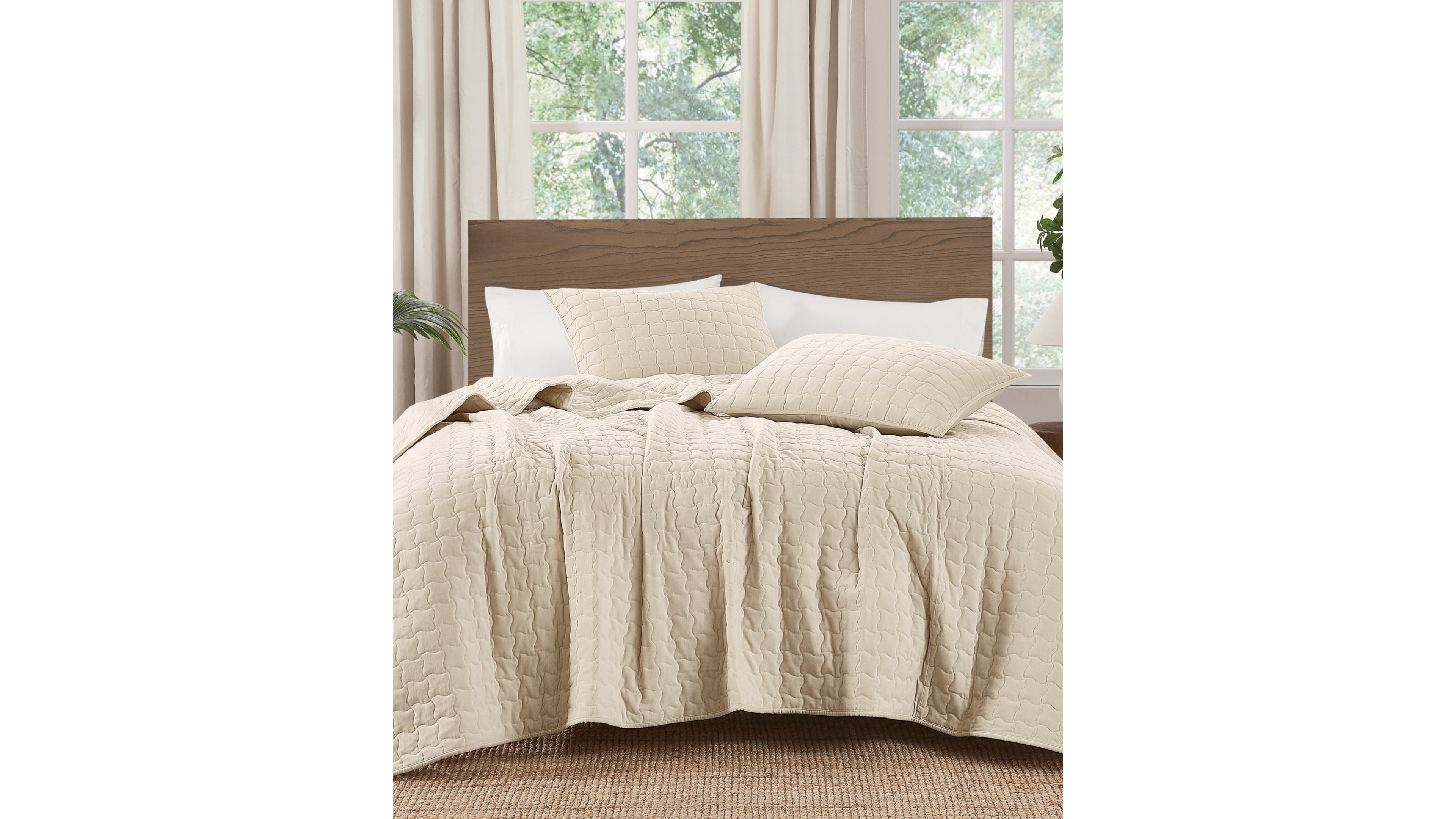 Brooklyn Loom Matte Cotton Velvet Wavy Square 2-Piece Quilt Set, Twin/Twin Xl