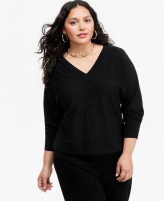 Plus Size Double V V-Neck Dolman Sweater