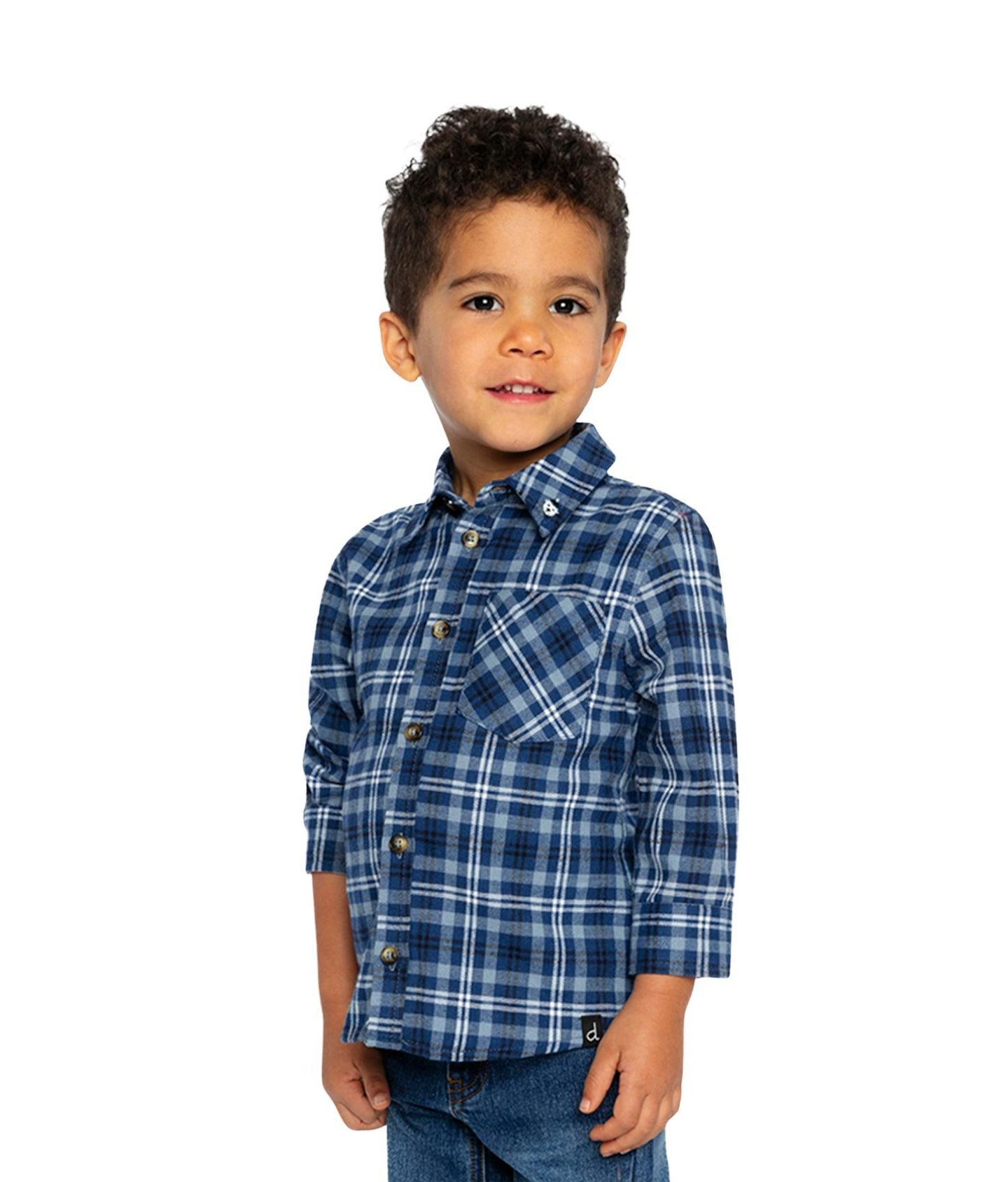 Рубашка Deux par Deux Plaid Shirt months для мальчиков-малышей, цвет: Синий / Белый — фото 2