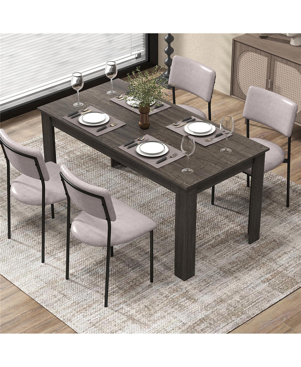 Gymax Dining Table for 4-6 People 63-inches Kitchen Table with L-shaped Le