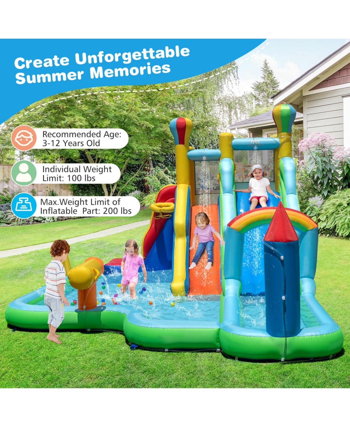 Slickblue Inflatable Water Slide Bounce House Park with 750W Blower