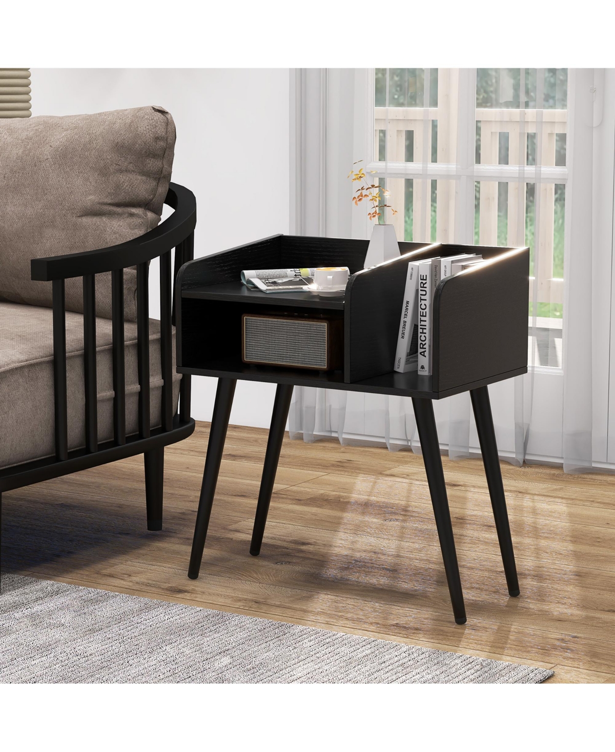 Gymax Set of 2 Mid Century Modern End Table with Open Shelves Metal Support Legs