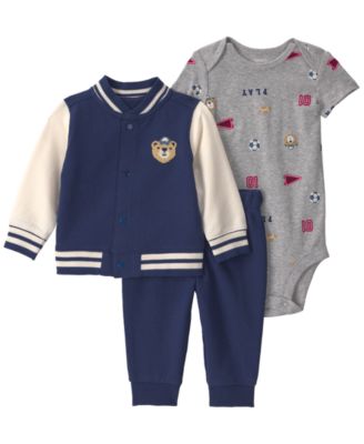 Baby Boys' Bear Sports French Terry Long-Sleeve Jacket, Bodysuit and Pants, 3-Piece Set