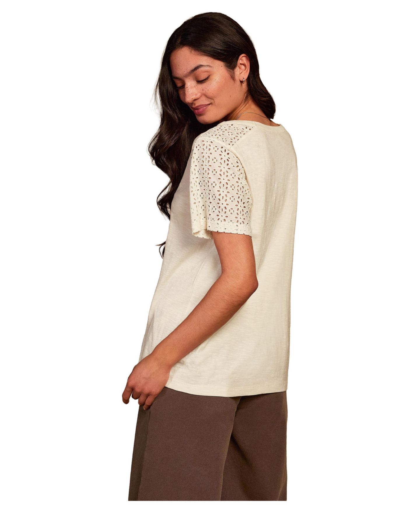Женская футболка Celtic & Co. Eyelet Sleeve Soft-Drape Jersey, цвет: Бежевый — фото 3