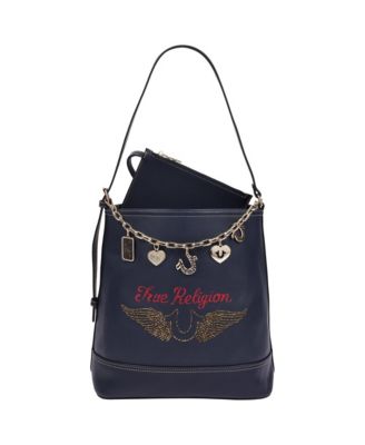 Chain Moto PU Bucket Bag with Charm Chain and Removable Zip Pouch