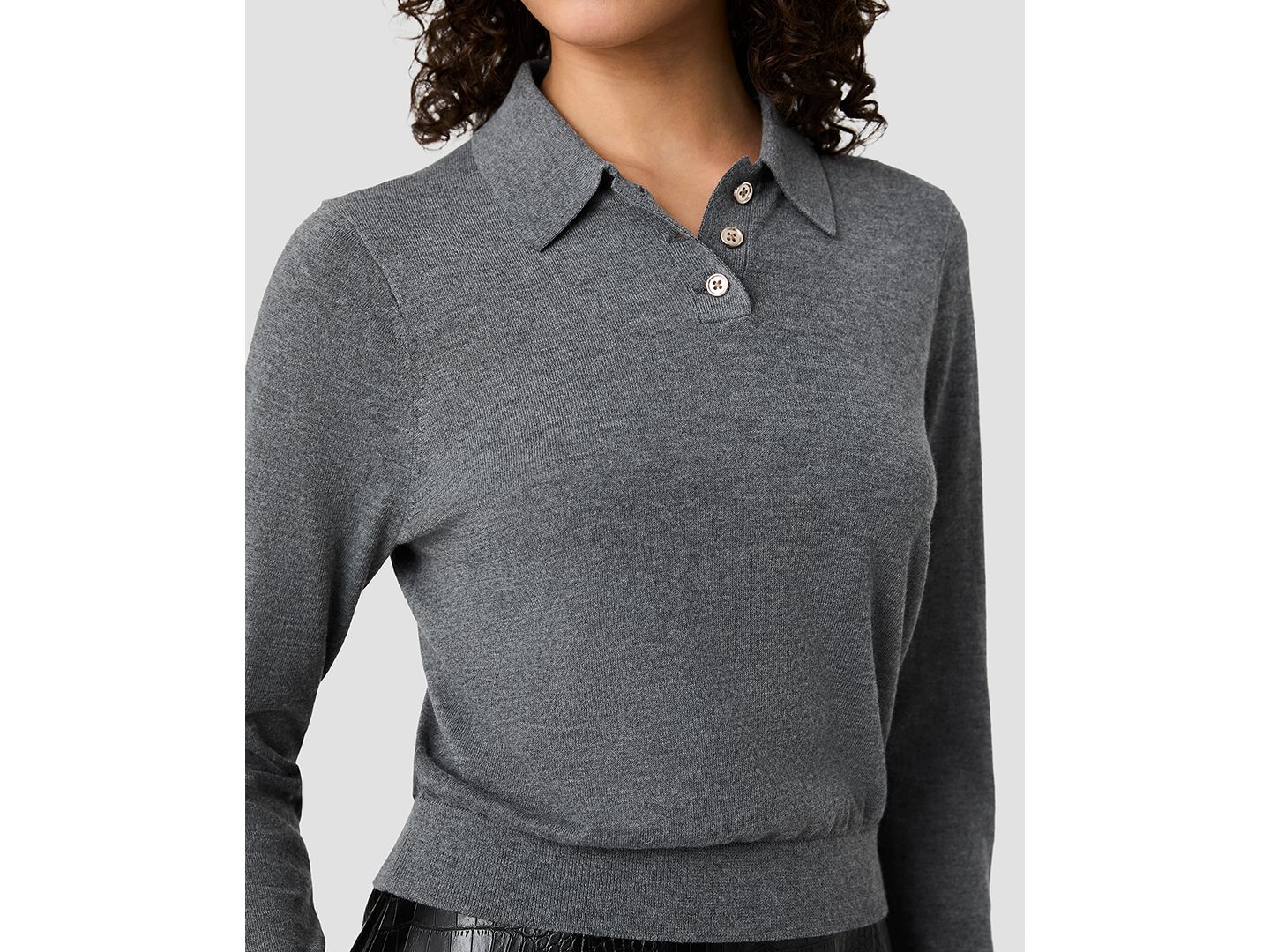 Женский топ French Connection Nola Fine Knit Collared Long-Sleeve, цвет: Тёмный серый — фото 2