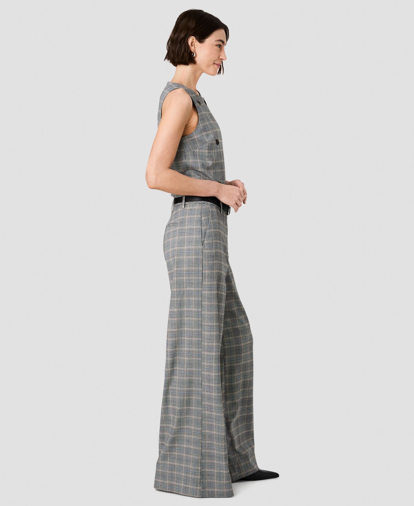 Женские брюки French Connection Matteo Wide-Leg Plaid Trousers, цвет: Серый / Чёрный разноцветный — фото 3