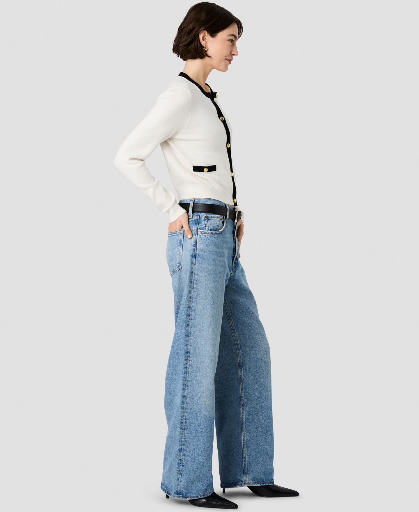 Женский кардиган French Connection Button-Front Fitted, цвет: Фарфоровый кремовый / Чёрный — фото 3