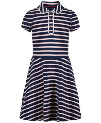 Girls' 7-16 Striped Polo Collar Dress