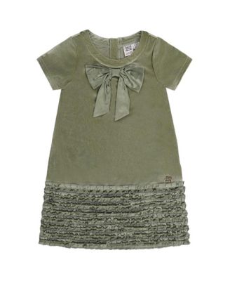 Girls (6-14) Short Sleeve A-Line Dress with Bow