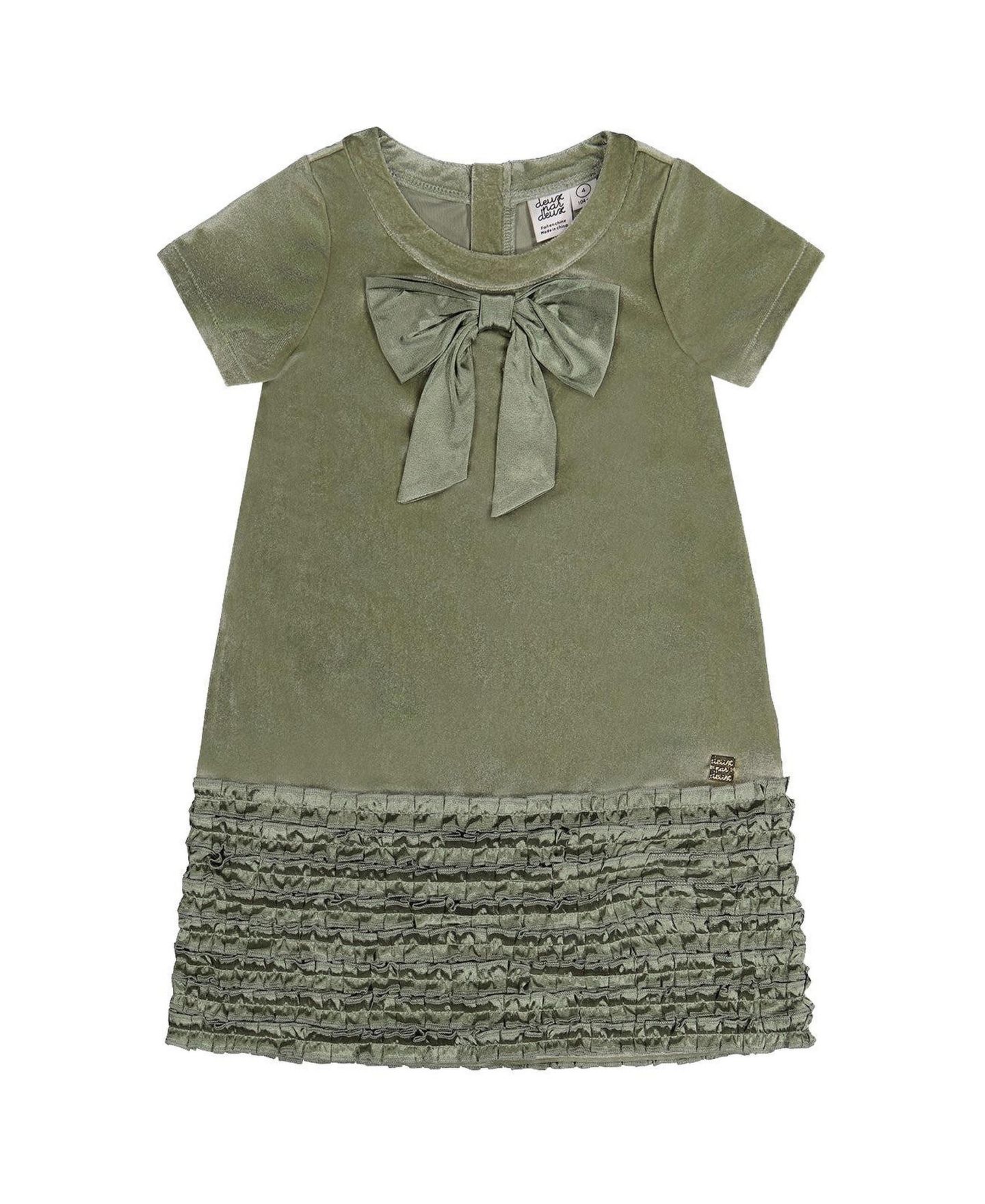 Платье Deux par Deux Short Sleeve A-Line Dress with Bow для девочек, цвет: Зелёный — фото 1