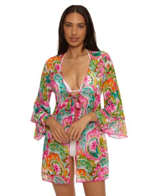 Women's La Vie Plunge-Neck Tie-Front Sheer Tunic