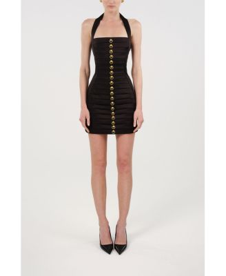 Women's Pleated Detail Embellished Mini Dress