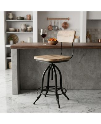 Solid Wood and Steel Counter Height Swivel Bar Chair