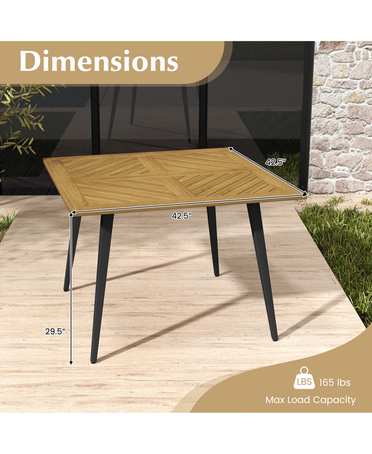 Gymax 42.5'' Outdoor Dining Table with 1.9'' Umbrella Hole Adjustable Foot Pads