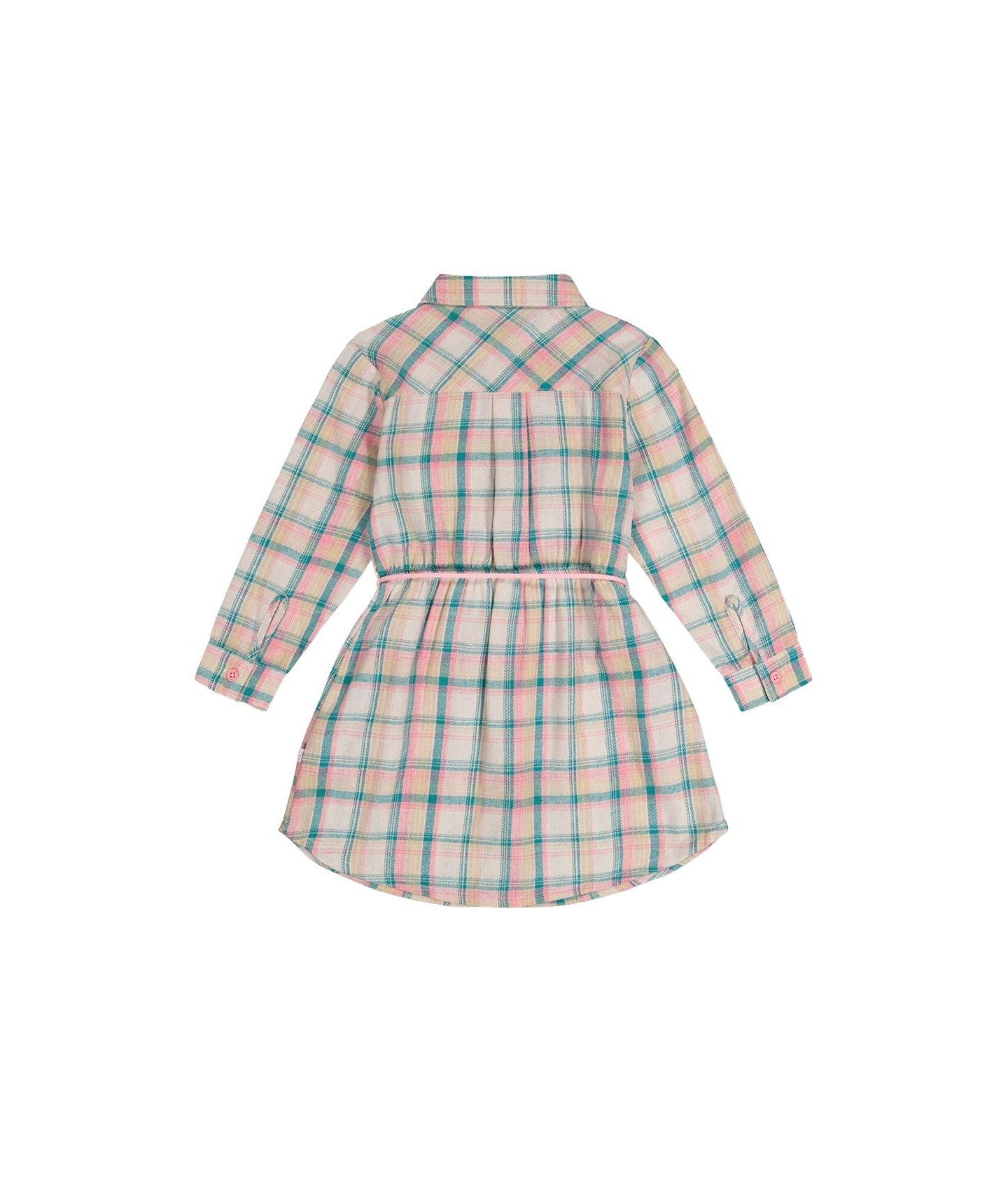 Платье Deux par Deux Shirt Dress with Belt для девочек, цвет: Зелёный / Розовый — фото 6