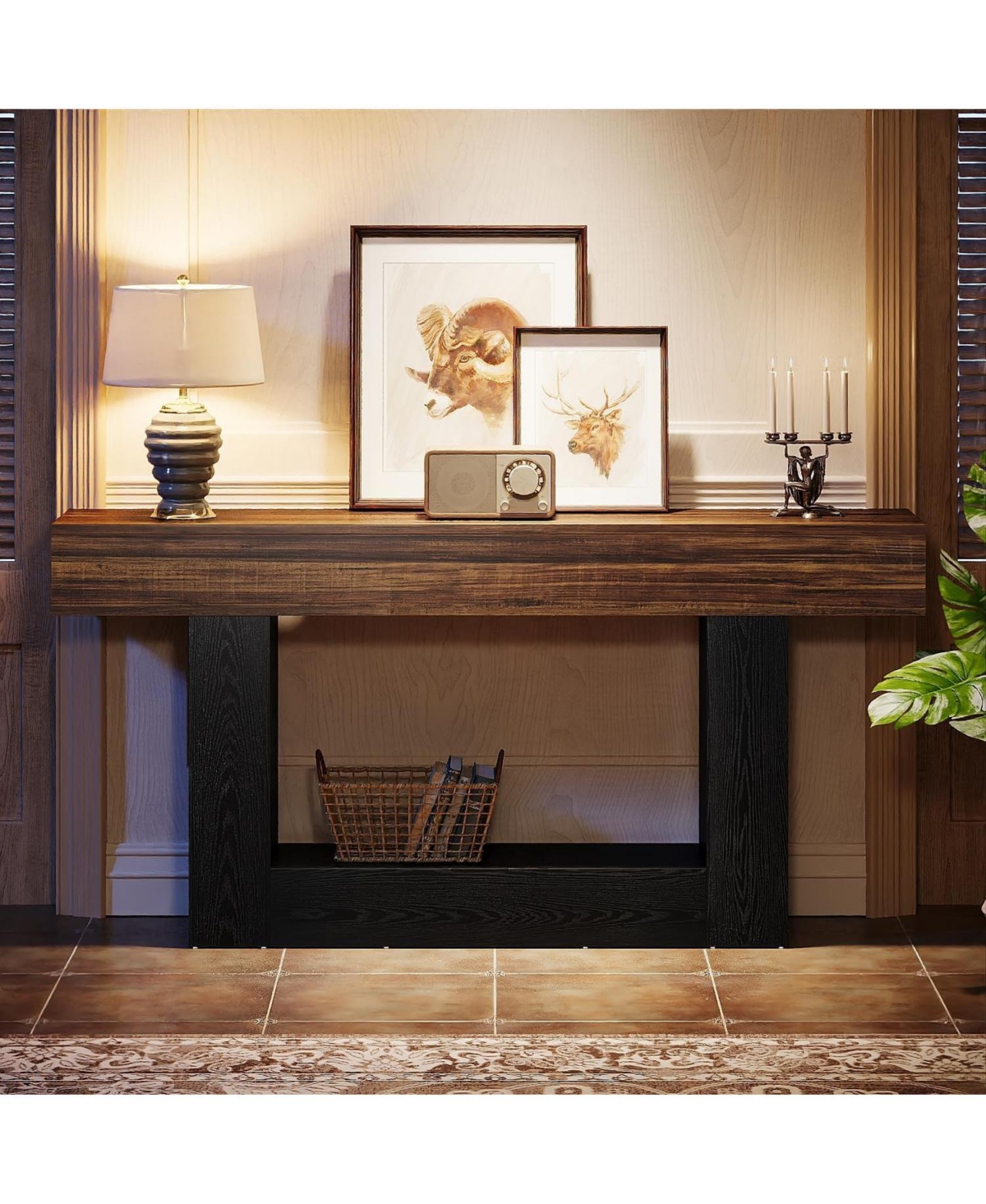 Tribesigns 63" Console Table, Farmhouse 2-Tier Entryway Table with U-Shaped Base, Narrow Long Wood Behind Couch Table