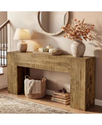 Solid Wood Console Table, 63-Inch Farmhouse Sofa Table Behind Couch for Entryway, Living Room, Hallway, Foyer, Easy Assembly
