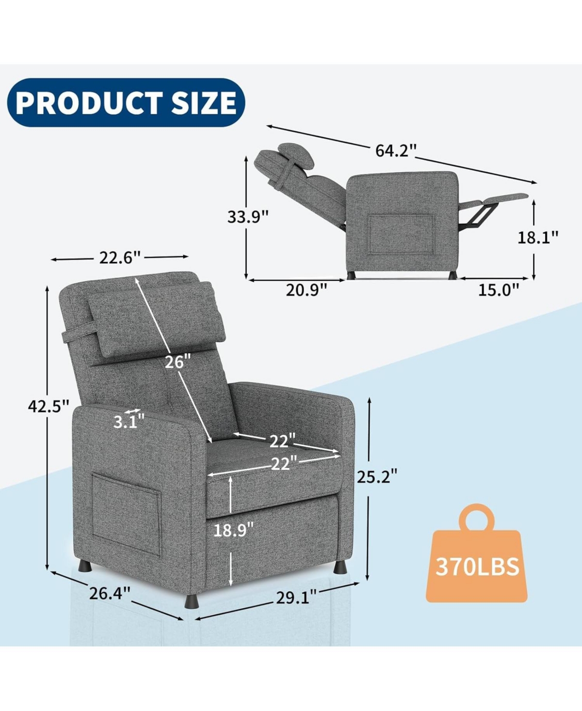 homfan Power Recliner Chair with Massage and Heat, Electric Adjustable Pu Leather, Usb Port Side Pockets, Living Room
