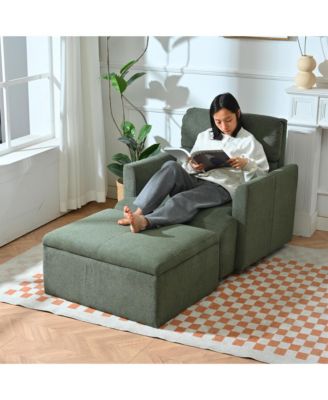 Modern Oversized Accent Chair, Comfy Upholstered Armchair with Storage Ottoman and Side Pillows for Living Room, Reading Nook