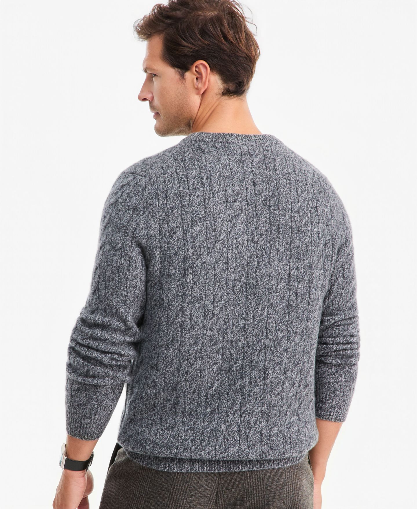 Мужской свитер Club Room Premium Cashmere Cable-Knit Crewneck, цвет: Тёмный угольный — фото 2