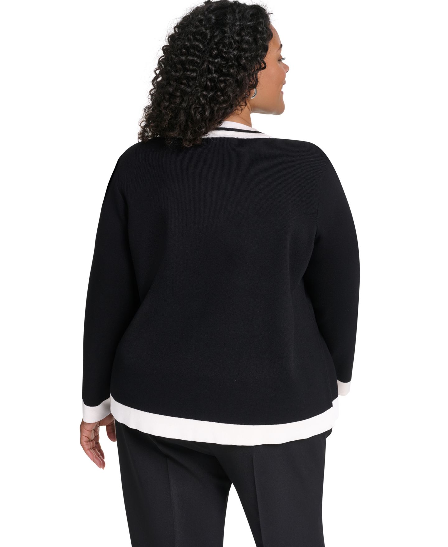 Женский кардиган KARL LAGERFELD PARIS Plus Size Tipped Open-Front, цвет: Чёрный / Мягкий белый — фото 5