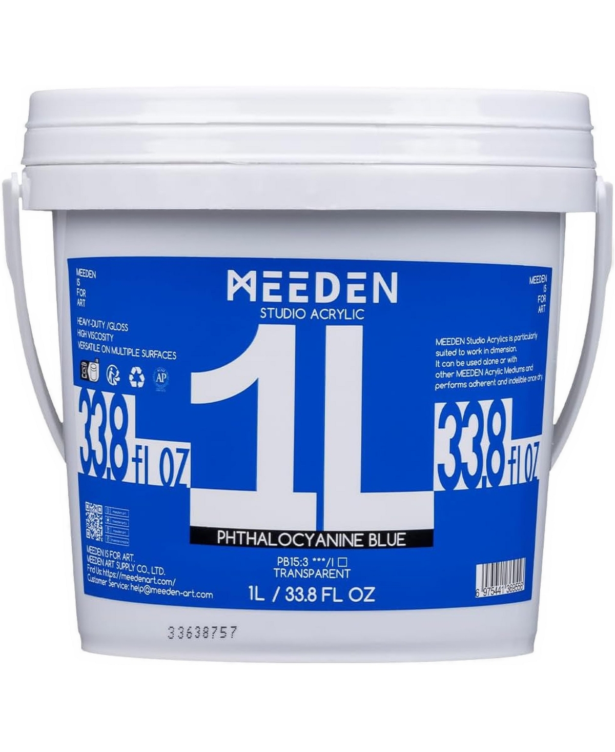 Meeden Phthalocyanine Blue Acrylic Paint, Heavy Body, Gloss Finish, Extra-Large 1 L /33.8 oz Rich Pigments - Blue