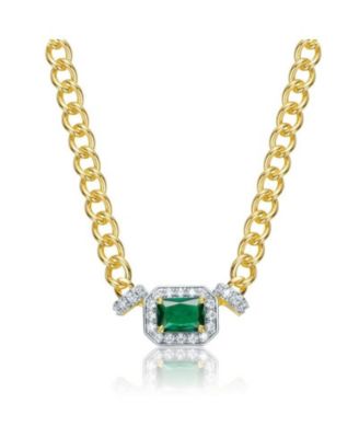 Unique 14K Gold Plated Brilliant CZ Link Chain Necklace