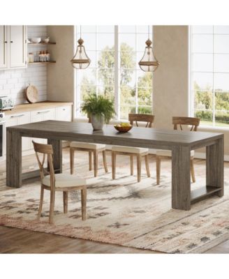 86.61-Inch Dining Table for 6-8, Farmhouse Narrow Kitchen Table with Wood Pedestal Base, Extra Long Rectangular Dinner Table