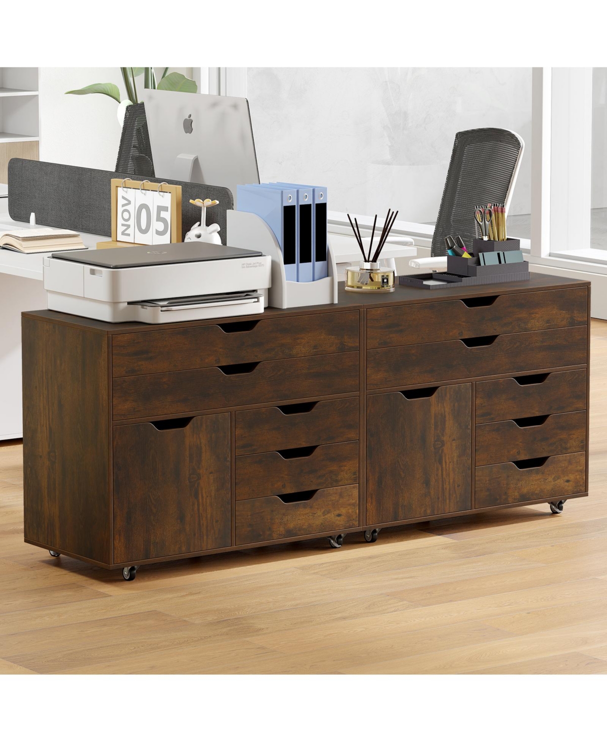 Vertical 5-Drawer Mobile Chest with Door and 5 Casters – Modern Storage Cabinet for Bedroom or Office