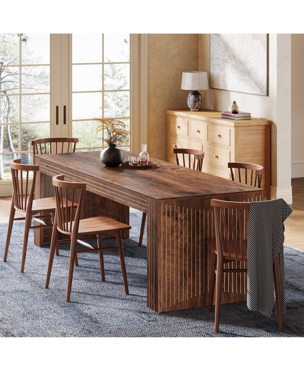 Tribesigns Farmhouse Dining Table for 6-8 People, 78.7-Inch Rectangular Wood Table, Rustic Kitchen with Heavy Duty Legs R