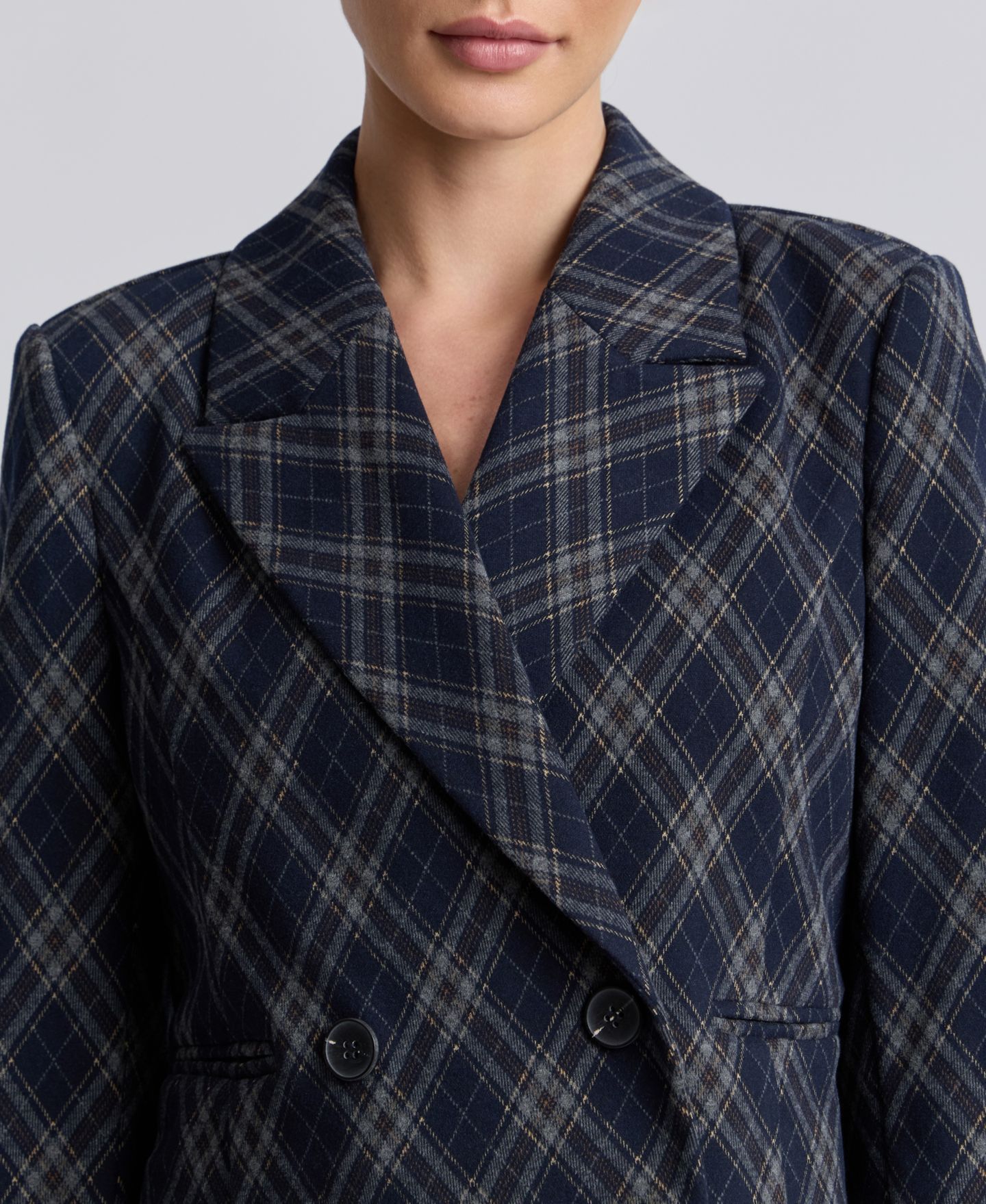 Женский пиджак Avec Les Filles Cropped Double-Breasted Blazer, цвет: Тёмно-синий клетчатый с ромбами — фото 7